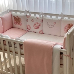 Set complet lenjerie pătuț pentru bebeluși și copii, 7 piese, „I Love You”